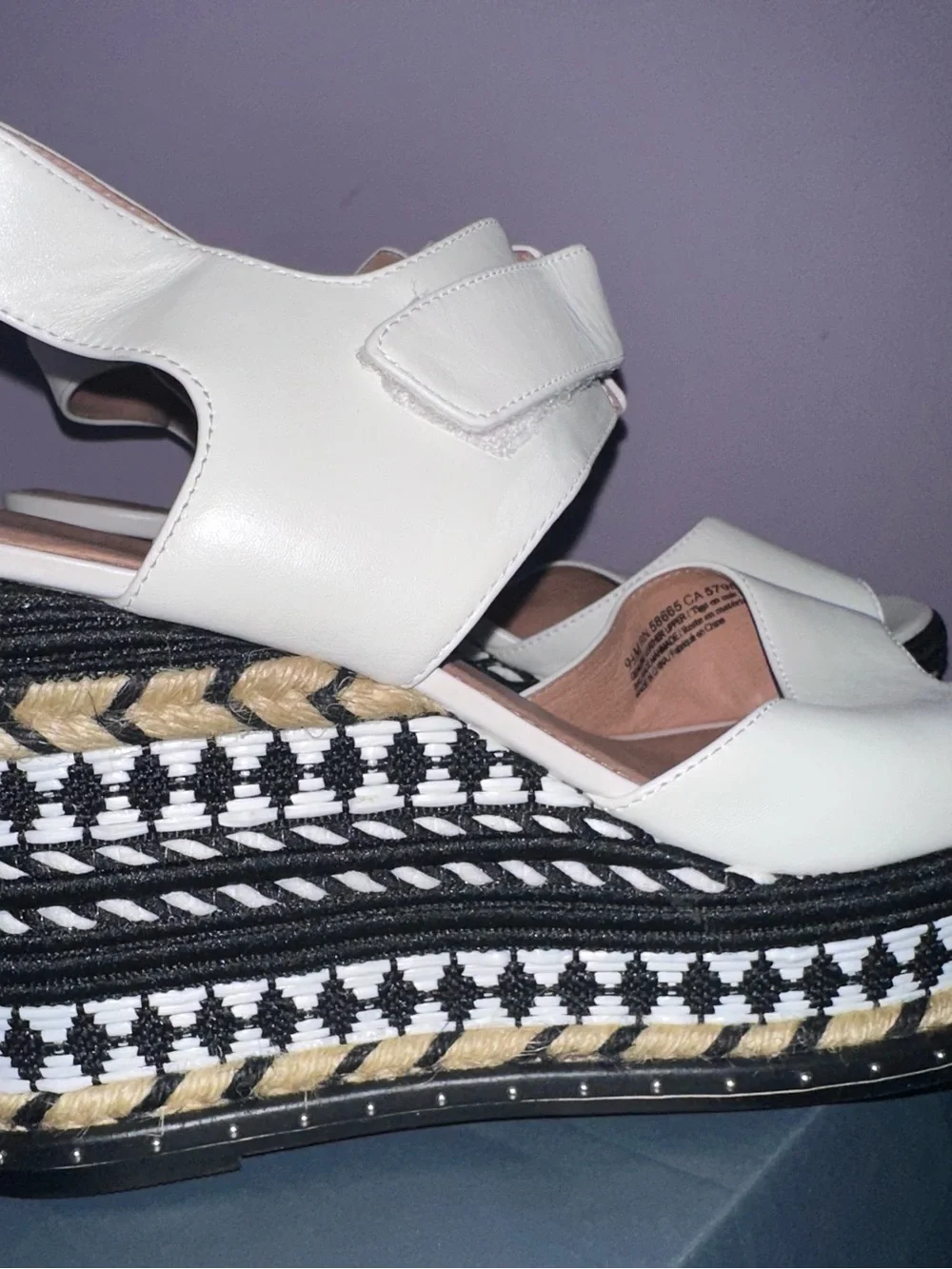 Caslon White Leather Platform Sandals with Woven Trim